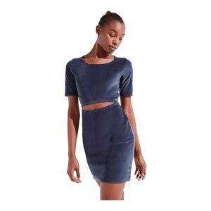 Obey Velvet Cutout Dress S Navy Blue Mini Bodycon Y2K Streetwear $68 Retail